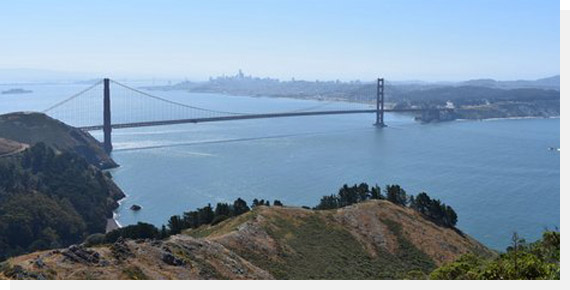 A view of the golden gate bridge from above.