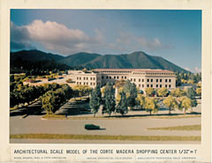 A model of the campus with mountains in the background.